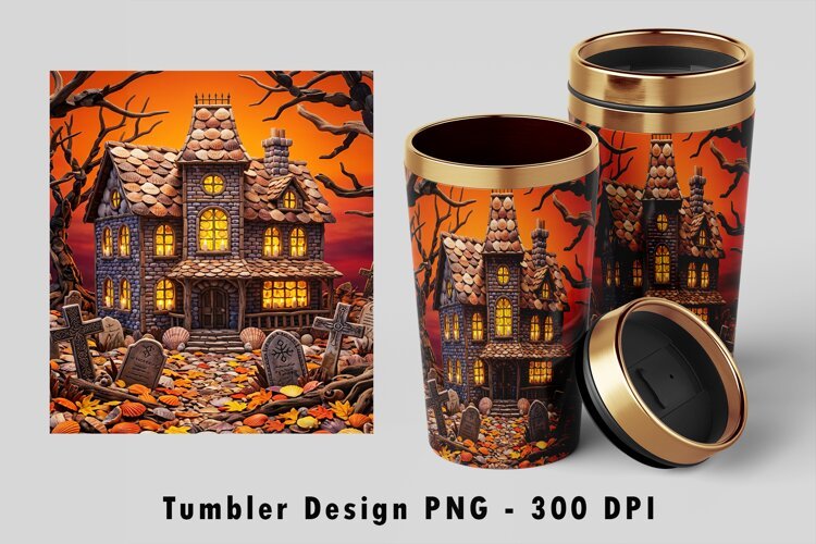 Seashell Haunted House Tumbler Wrap PNG 300 DPI example image 1