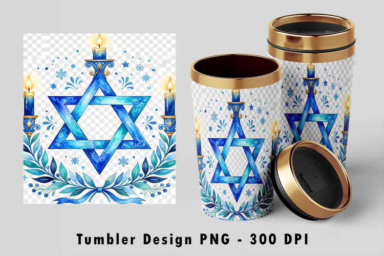 Hanukkah Star Of David Tumbler Sublimation PNG 300 DPI