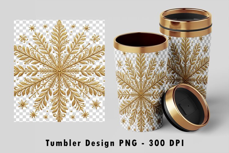 Golden Snowflake Tumbler Sublimation PNG 300 DPI example image 1