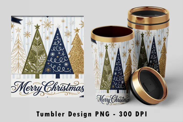 Merry Christmas Tree Tumbler Wrap Sublimation PNG Design