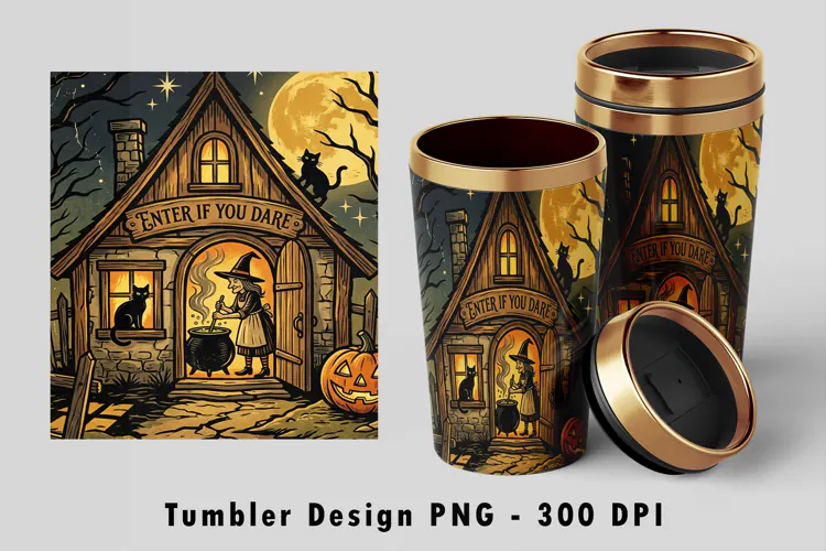 Enter If You Dare Tumbler Wrap PNG Witch House Sublimation