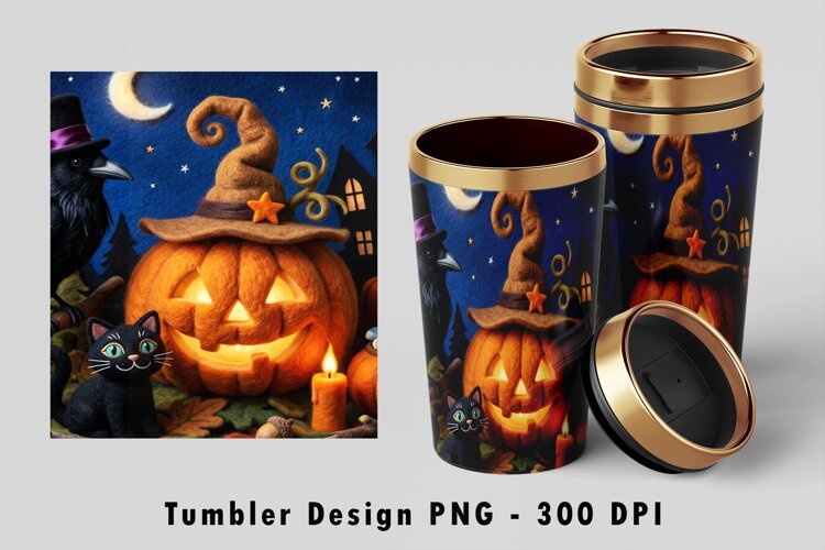 Halloween Pumpkin Tumbler PNG Sublimation Art example image 1