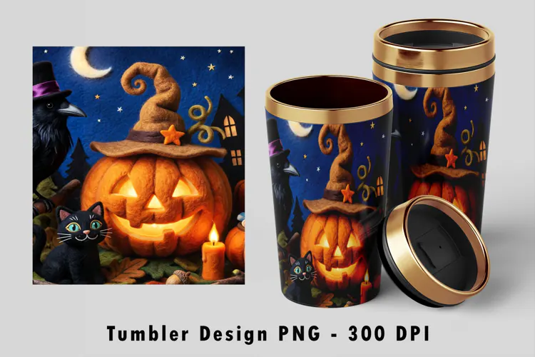 Halloween Pumpkin Tumbler PNG Sublimation Art