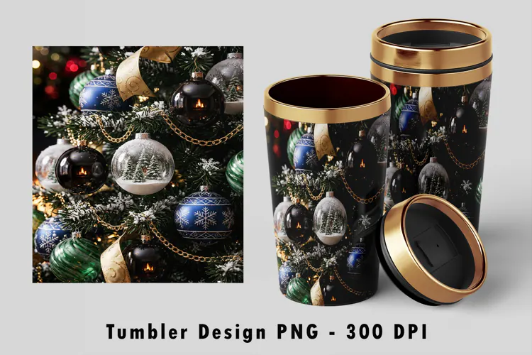 Christmas Ornament Tumbler Sublimation PNG Wrap Design