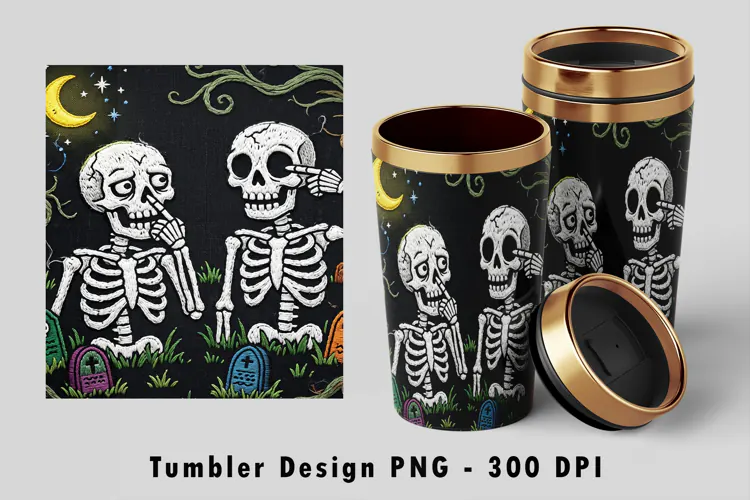 Skeleton Tumbler Wrap PNG Funny Halloween Sublimation Art