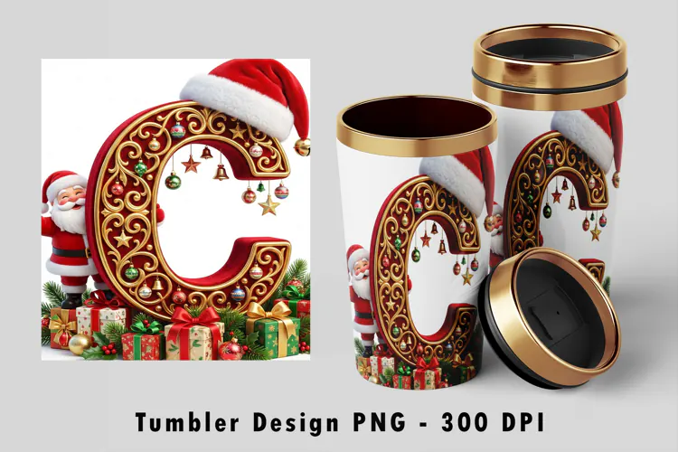 Santa Letter C Christmas Monogram Tumbler Wrap PNG