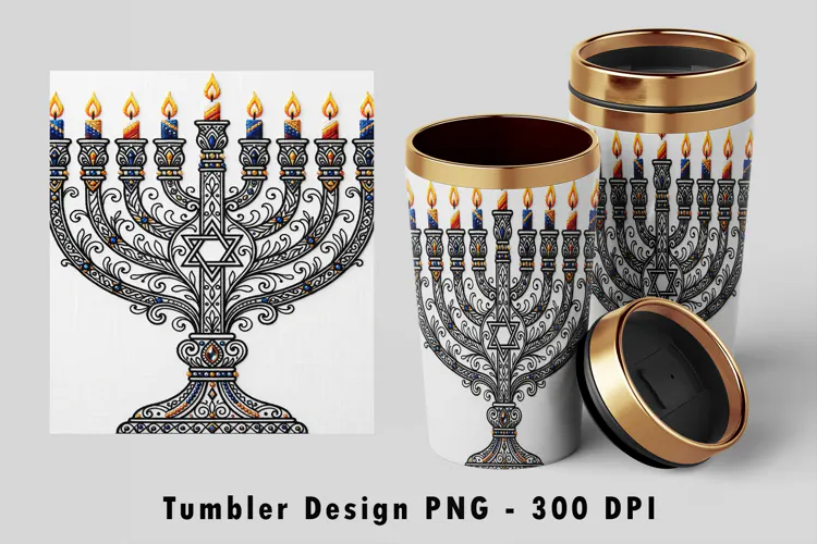 Hanukkah Menorah Tumbler Wrap PNG Sublimation Design
