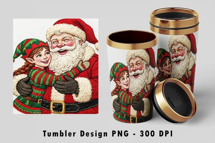 Santa and Elf Hugging Tumbler Wrap Sublimation PNG Design example image 1
