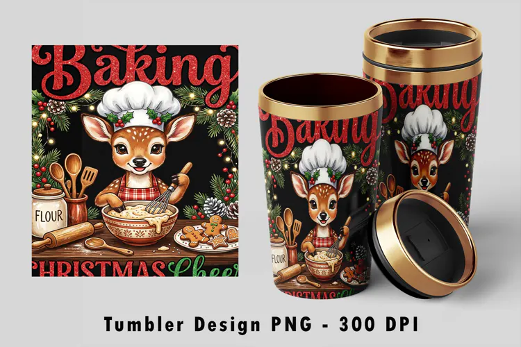 Baking Christmas Cheer Deer Tumbler Sublimation PNG