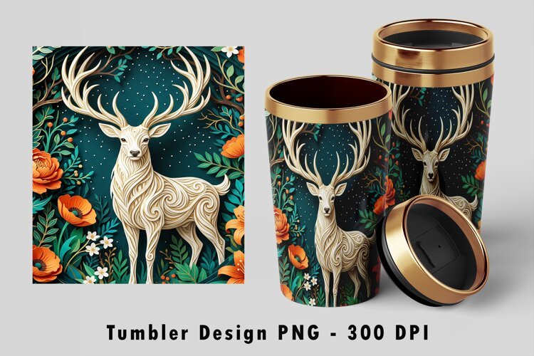 Majestic Deer Tumbler PNG Sublimation Design Wrap example image 1