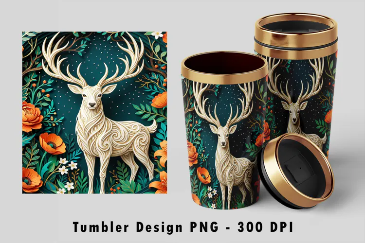 Majestic Deer Tumbler PNG Sublimation Design Wrap