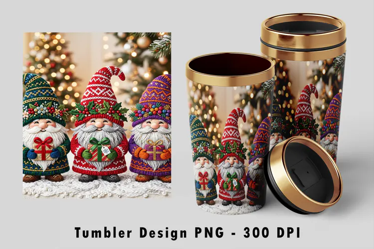 Christmas Gnomes Tumbler Wrap Sublimation PNG Design