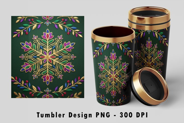 Embroidered Holiday Snowflake Tumbler Sublimation PNG example image 1