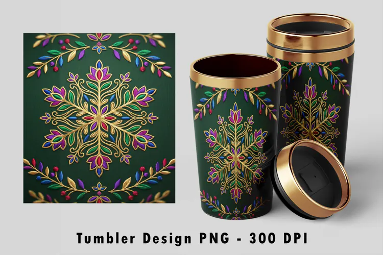 Embroidered Holiday Snowflake Tumbler Sublimation PNG