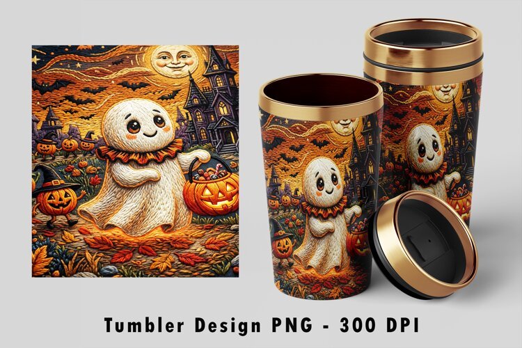 Spooky Ghost Halloween Tumbler PNG Sublimation Art example image 1