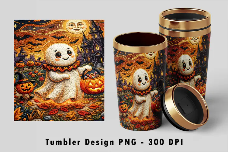 Spooky Ghost Halloween Tumbler PNG Sublimation Art