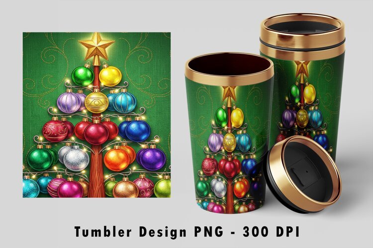 Christmas Tree Tumbler Wrap PNG Sublimation Design example image 1