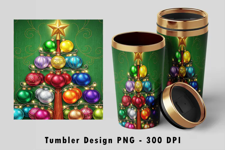 Christmas Tree Tumbler Wrap PNG Sublimation Design