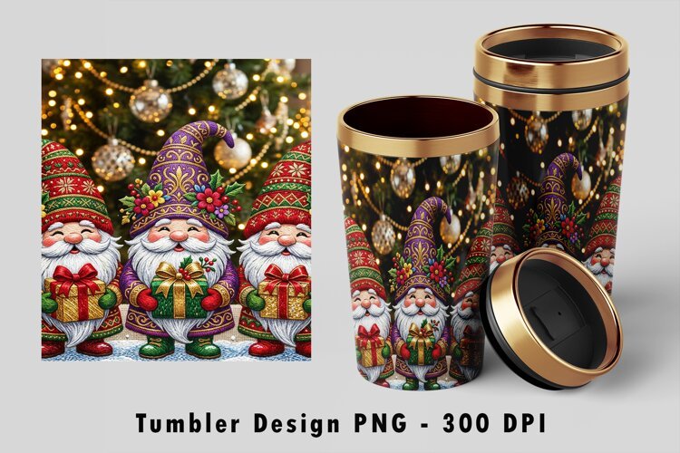 Christmas Gnomes Tumbler Wrap PNG Holiday Sublimation Art example image 1