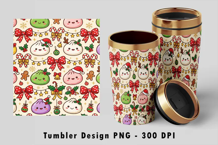 Kawaii Christmas Dumplings Tumbler Wrap Sublimation PNG Desi
