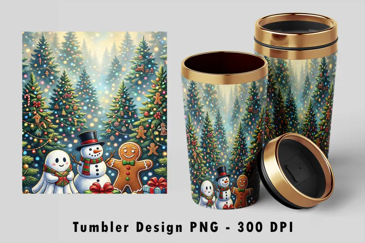Christmas Ghost Snowman Tumbler Wrap Sublimation PNG Design