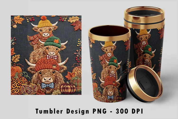 Fall Highland Cow Tumbler Wrap PNG