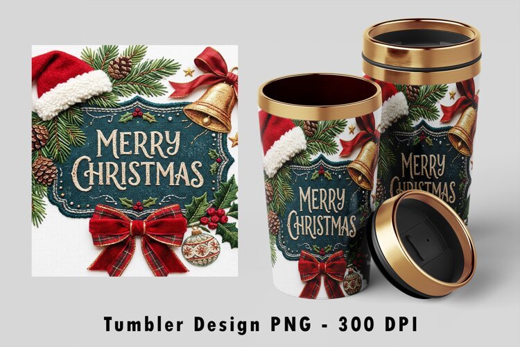Merry Christmas Vintage Tumbler Wrap Sublimation PNG Design example image 1