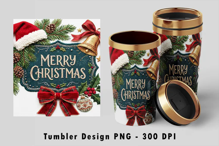 Merry Christmas Vintage Tumbler Wrap Sublimation PNG Design