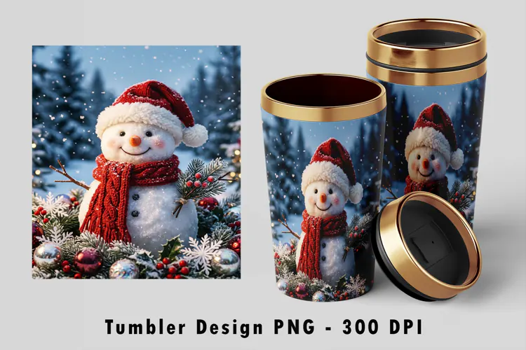 Winter Snowman Christmas Tumbler Wrap Sublimation PNG
