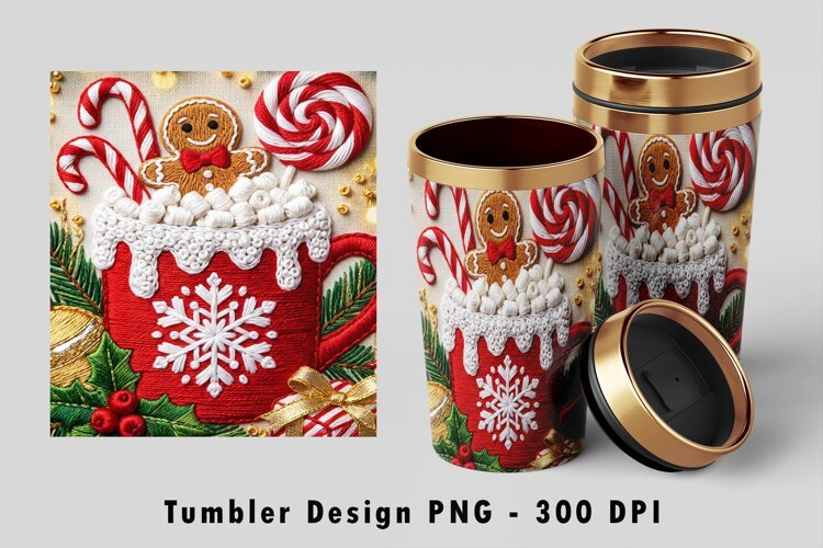 Gingerbread Tumbler Wrap PNG Christmas Sublimation Design example image 1