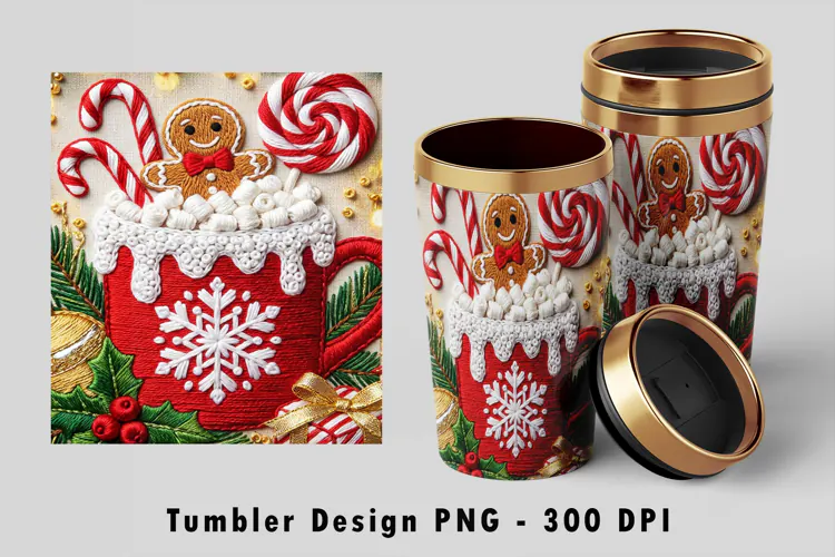 Gingerbread Tumbler Wrap PNG Christmas Sublimation Design