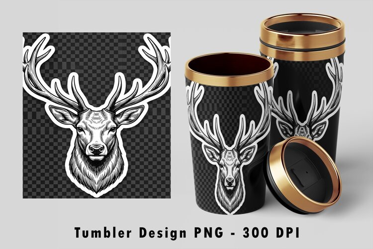 Black And White Deer Tumbler Sublimation PNG 300 DPI example image 1