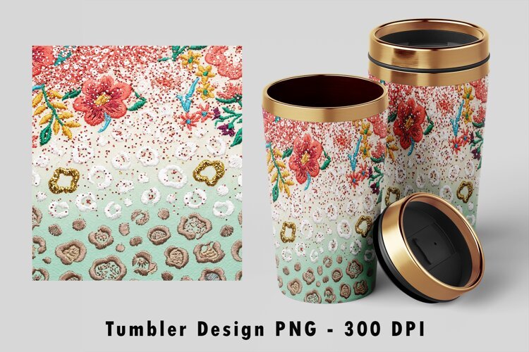 Floral Leopard Tumbler Wrap PNG Sublimation Design example image 1