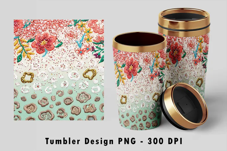 Floral Leopard Tumbler Wrap PNG Sublimation Design