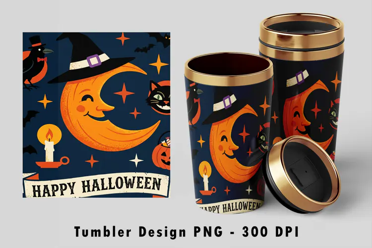 Happy Halloween Tumbler Wrap PNG Vintage Sublimation