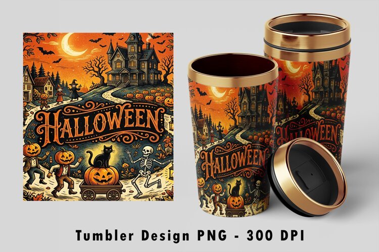Halloween Town Tumbler PNG Spooky Sublimation Art example image 1