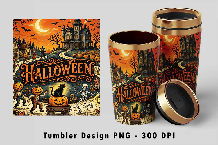 Halloween Town Tumbler PNG Spooky Sublimation Art