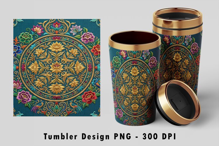 Floral Mandala Tumbler Sublimation PNG 300 DPI example image 1
