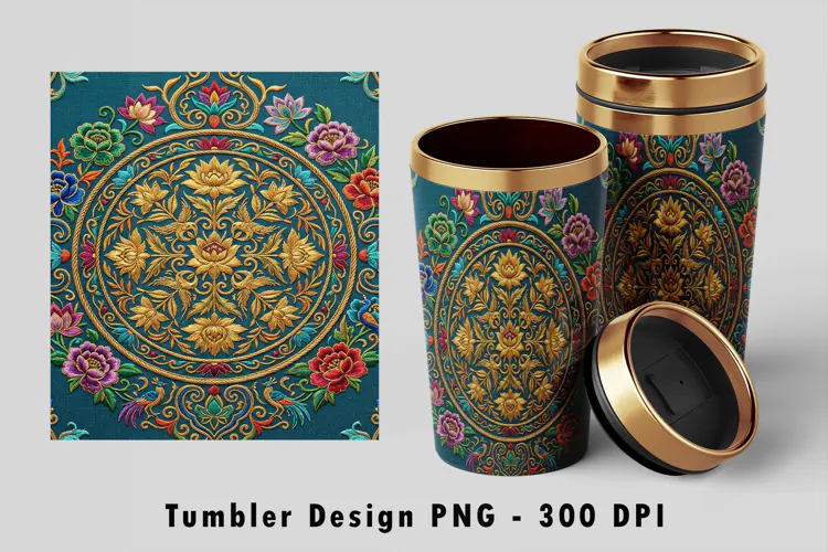 Floral Mandala Tumbler Sublimation PNG 300 DPI