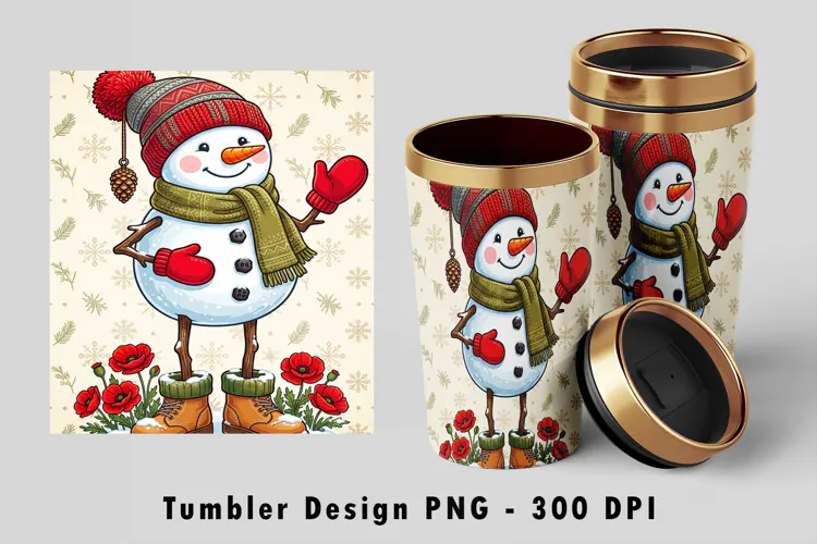 Winter Snowman Tumbler Sublimation PNG 300 DPI