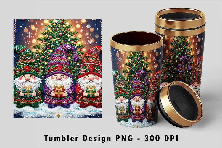 Christmas Gnomes Tumbler Sublimation PNG Wrap Design