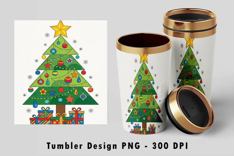Christmas Tree Presents Tumbler Wrap Sublimation PNG Design