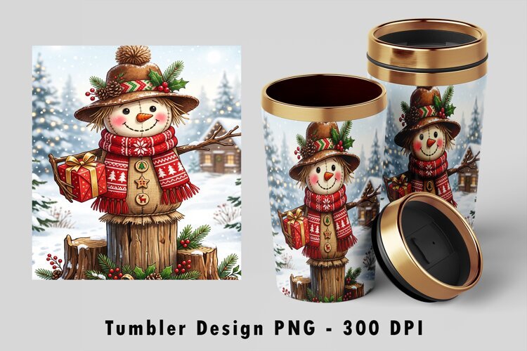 Christmas Snowman Tumbler Wrap Sublimation PNG Design example image 1