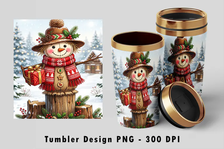 Christmas Snowman Tumbler Wrap Sublimation PNG Design