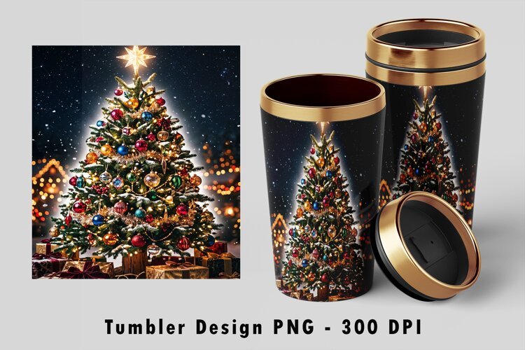 Glowing Christmas Tree Tumbler Wrap Sublimation PNG Design example image 1