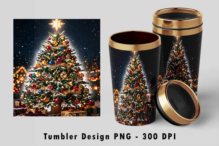 Glowing Christmas Tree Tumbler Wrap Sublimation PNG Design