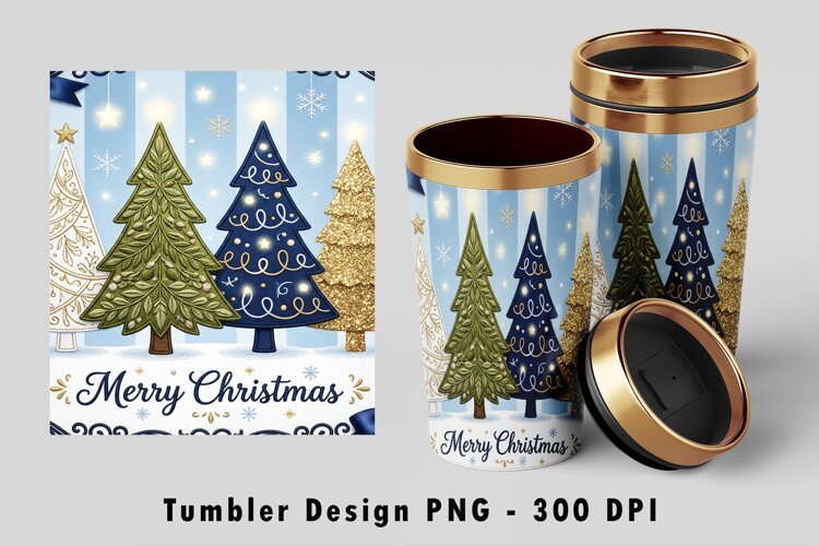 Merry Christmas Tree Tumbler Wrap Sublimation PNG Design example image 1