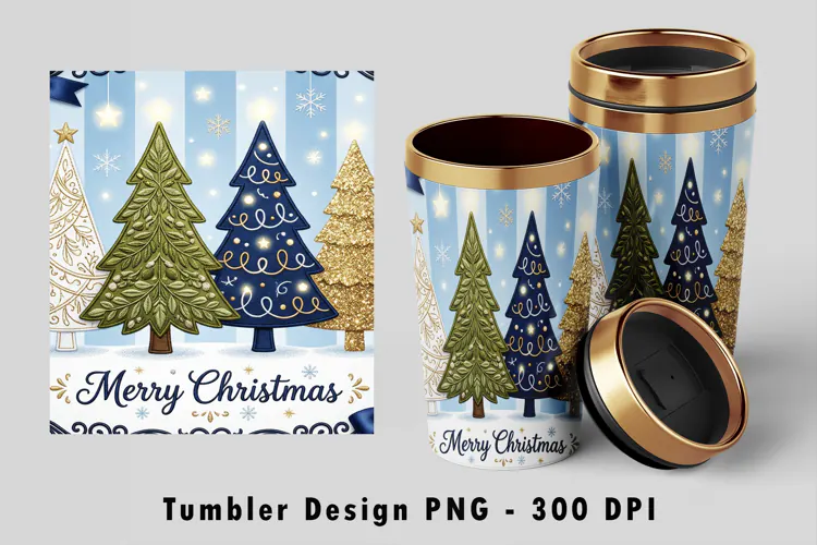 Merry Christmas Tree Tumbler Wrap Sublimation PNG Design