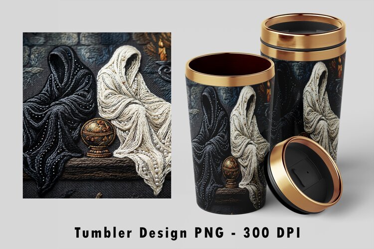 Embroidered Ghost Tumbler Wrap PNG 300 DPI example image 1