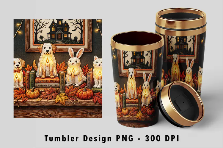 Fall Animals Tumbler PNG Spooky Sublimation Art